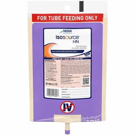 Isosource Hn Tube Feeding Formula Unflavored Liquid 1000 mL Ready to Hang Prefilled Container 10043900184804